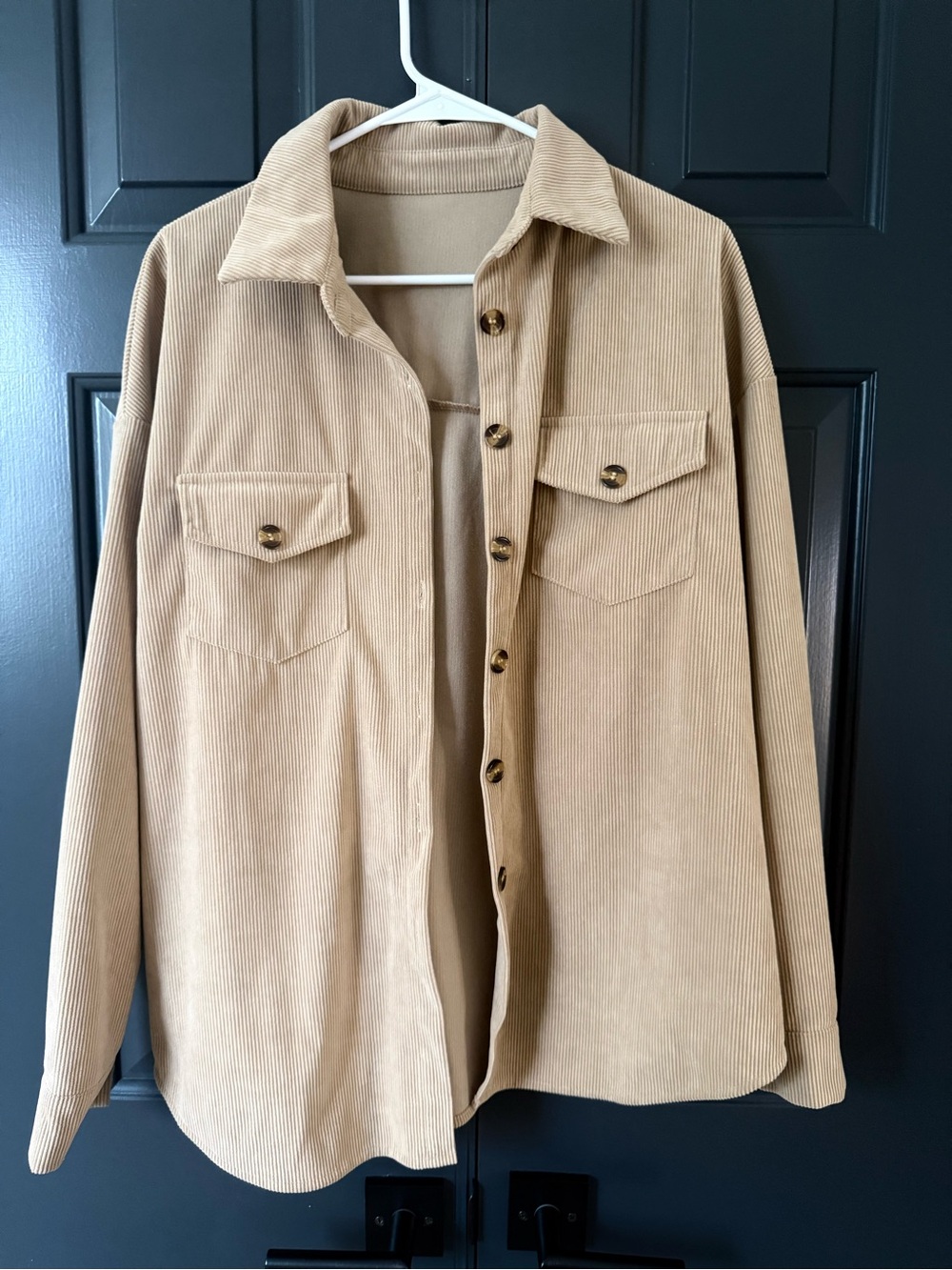 Beige Corduroy Button-Up Shacket
